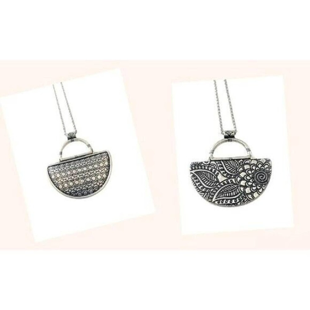 LUCKY BRAND Silver Reversible Semi Circle Pendant Necklace